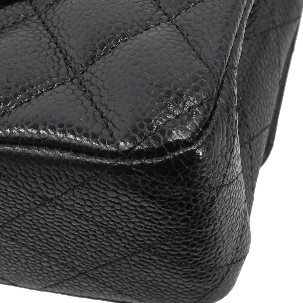 Chanel 2017-2018 Black Caviar Skin Medium Classic Double Flap Shoulder Bag