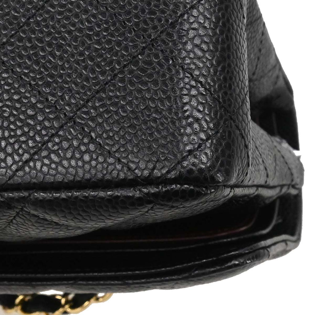Chanel 2017-2018 Black Caviar Skin Medium Classic Double Flap Shoulder Bag
