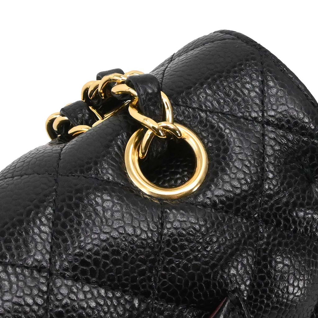 Chanel 2017-2018 Black Caviar Skin Medium Classic Double Flap Shoulder Bag