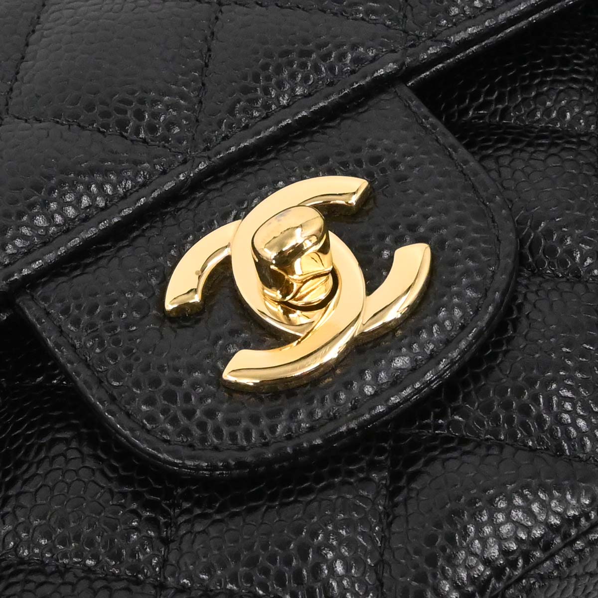 Chanel 2017-2018 Black Caviar Skin Medium Classic Double Flap Shoulder Bag