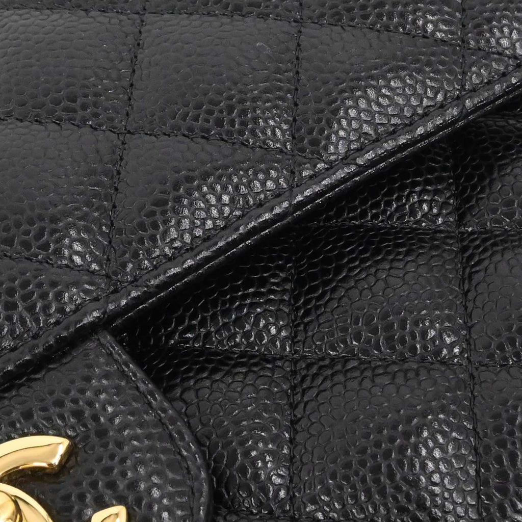 Chanel 2017-2018 Black Caviar Skin Medium Classic Double Flap Shoulder Bag