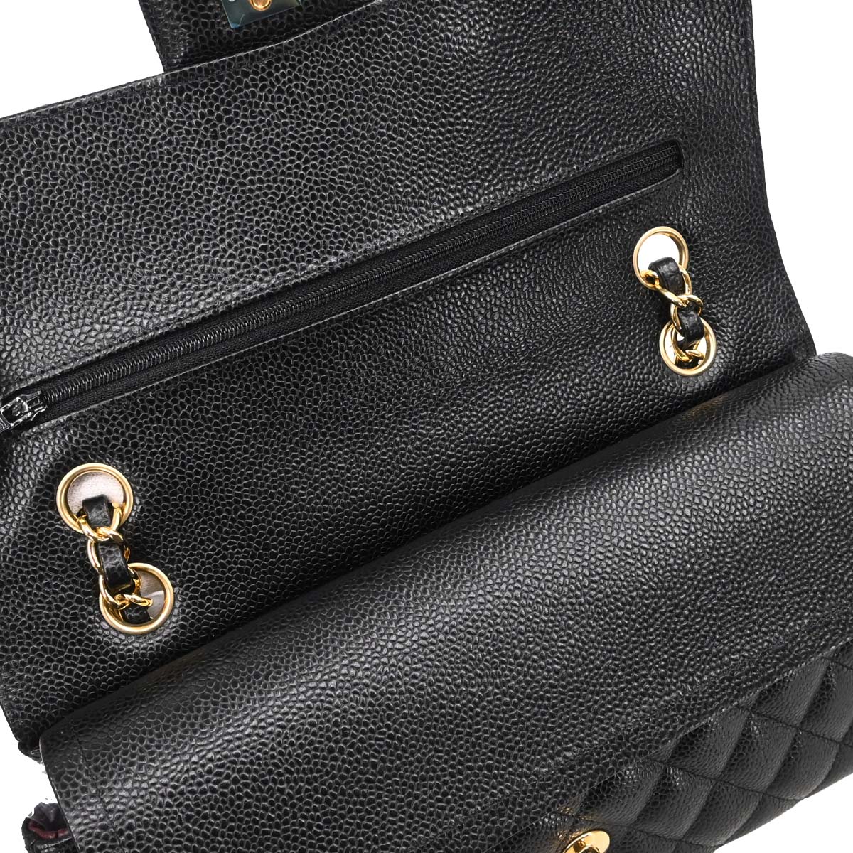 Chanel 2017-2018 Black Caviar Skin Medium Classic Double Flap Shoulder Bag