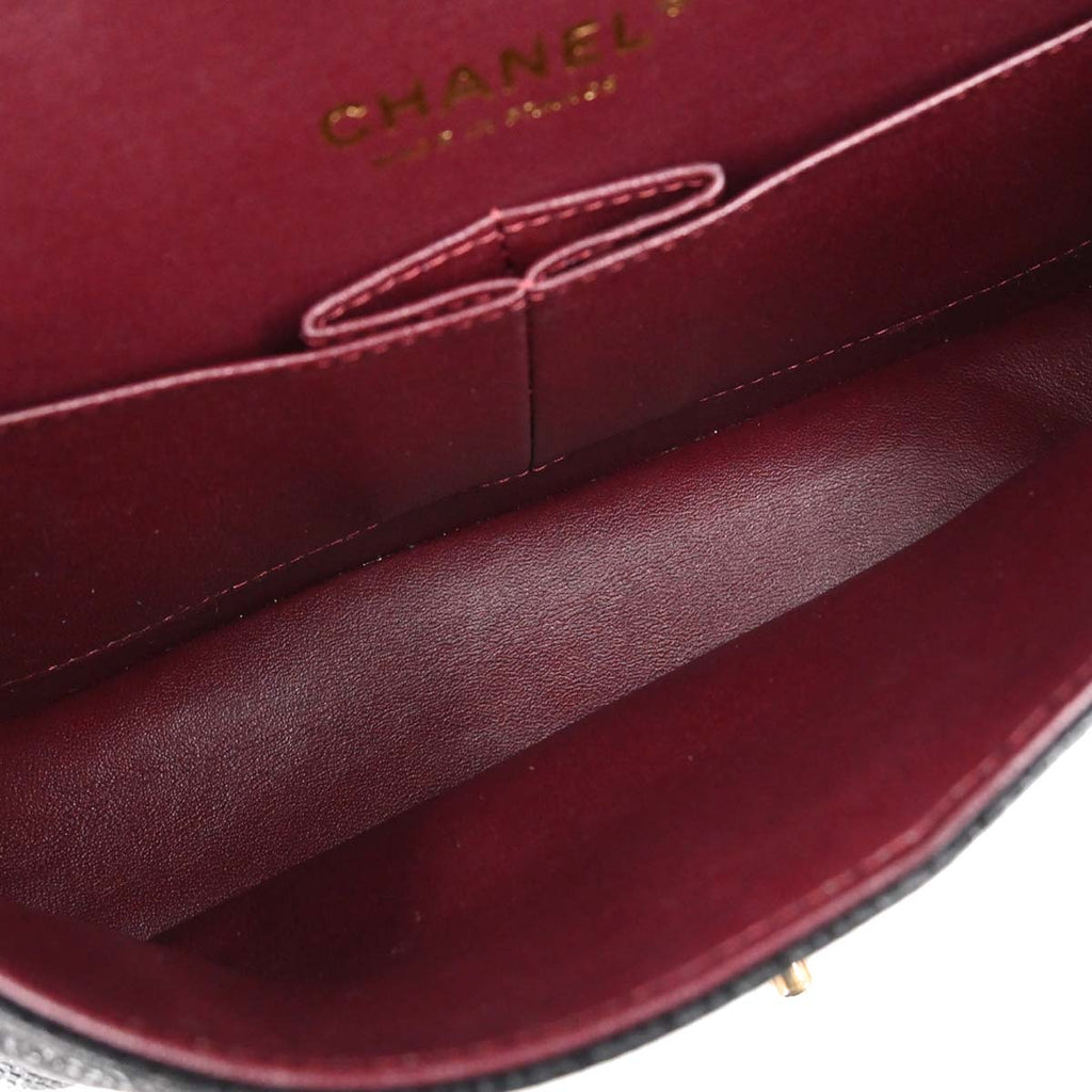 Chanel 2017-2018 Black Caviar Skin Medium Classic Double Flap Shoulder Bag