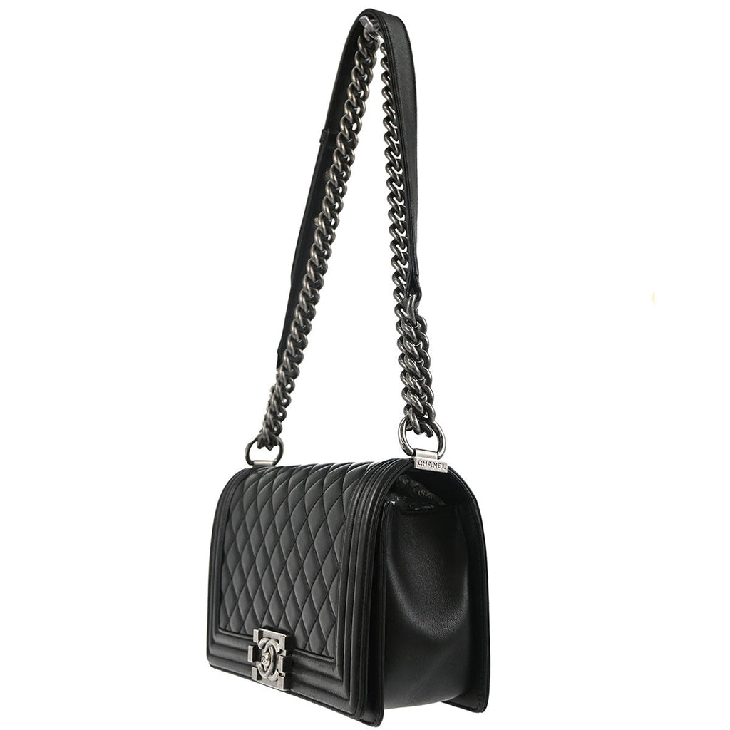 Boy Chanel 2016-2017 Black Lambskin Medium Shoulder Bag