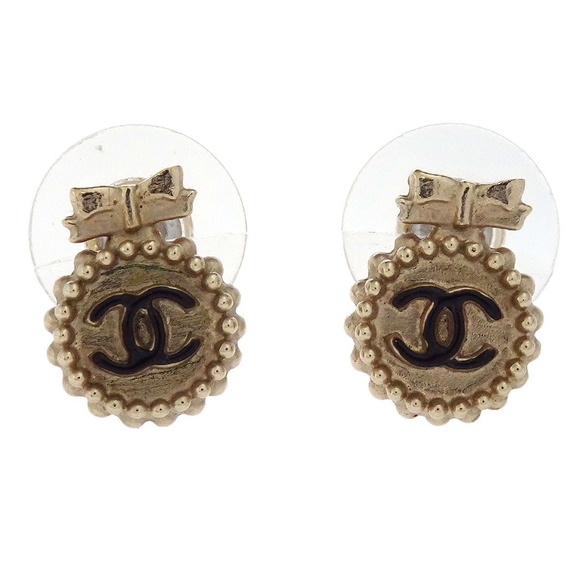 Chanel Button Pierced Earrings Gold B13S
