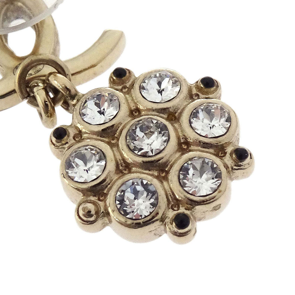 Chanel CC Dangle Pierced Earrings Gold Black Rhinestone B19B
