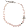 Chanel Chain Necklace Silver Pink Beaded Rhinestone 15S