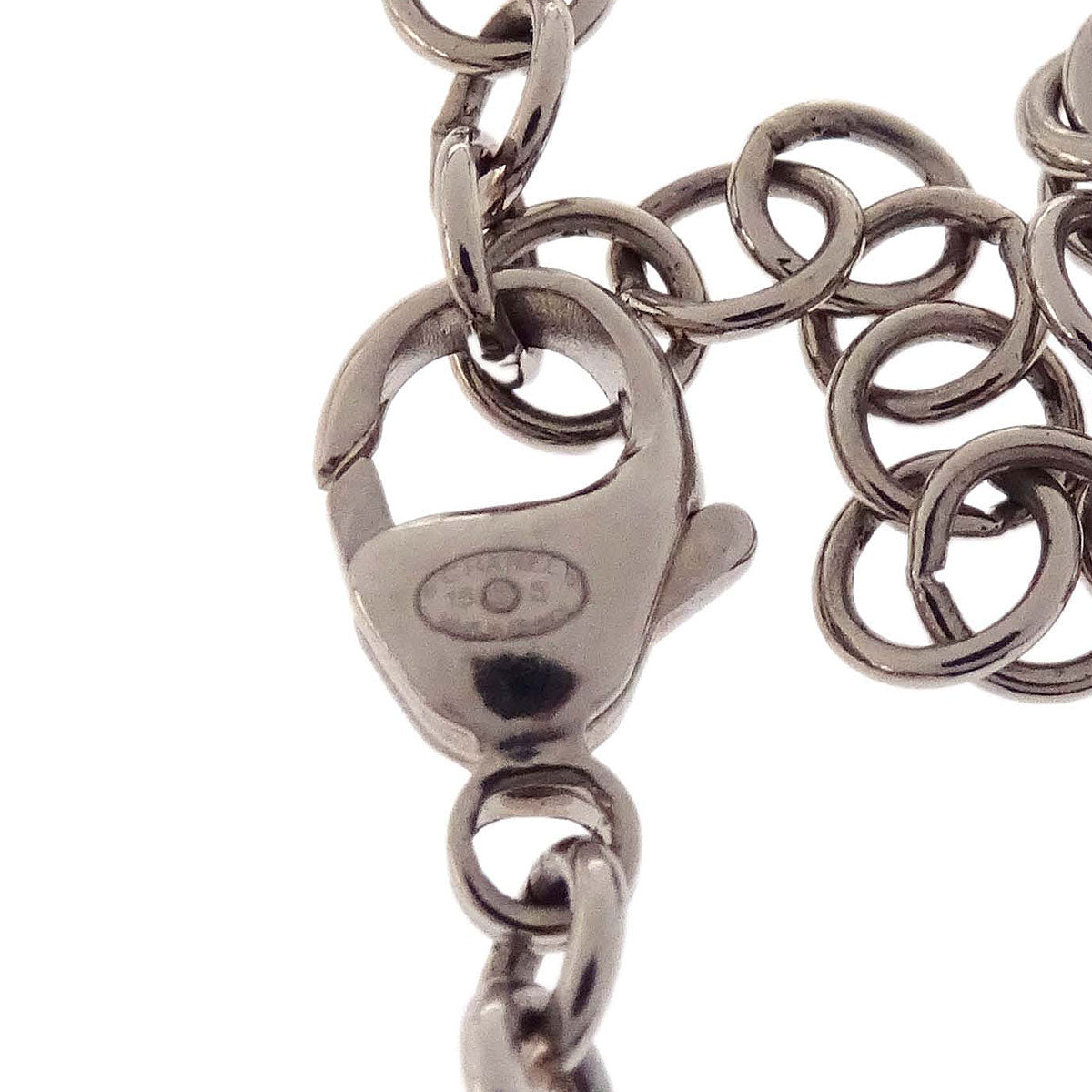 Chanel Chain Necklace Silver Pink Beaded Rhinestone 15S