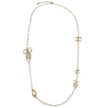 Chanel Chain Necklace Gold Rhinestone Costume Pearl CC Bow 13C