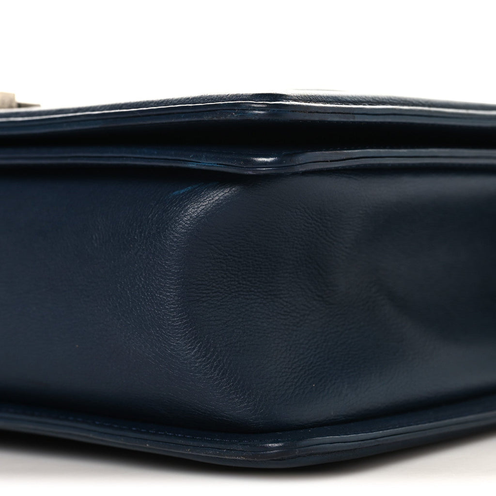 Chanel Calfskin Quilted Double Stitch New Medium Boy Flap Navy Blue