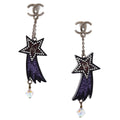 Chanel CC Shooting Star Dangle Pierced Earrings Silver 17K