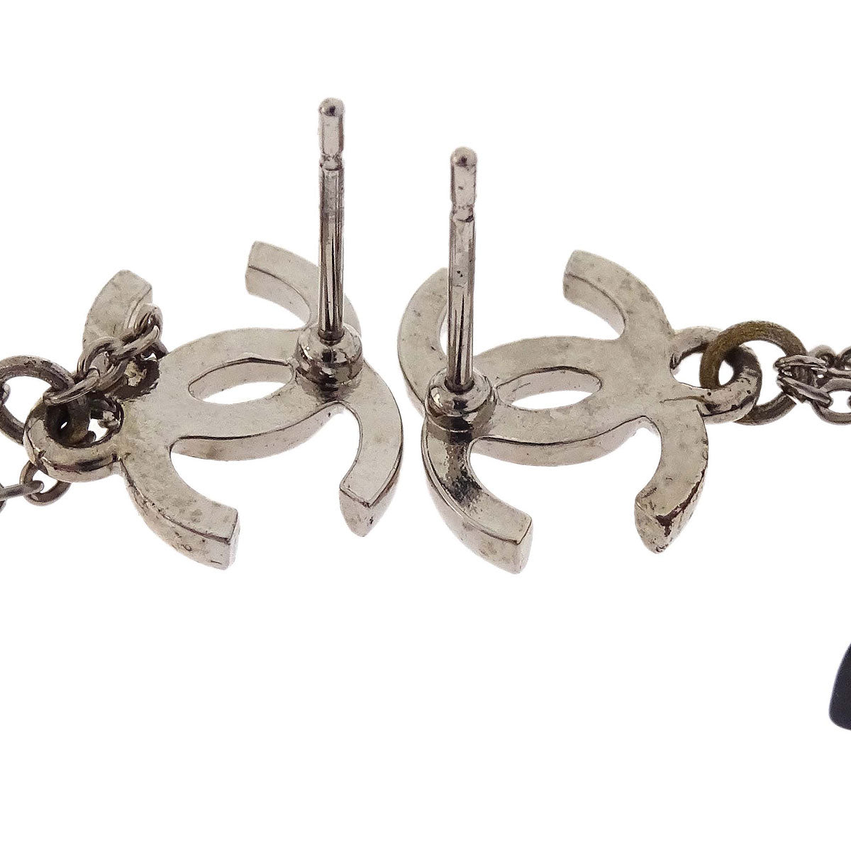 Chanel CC Shooting Star Dangle Pierced Earrings Silver 17K