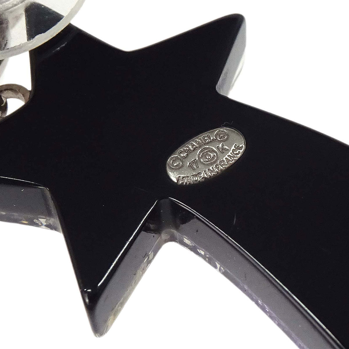Chanel CC Shooting Star Dangle Pierced Earrings Silver 17K