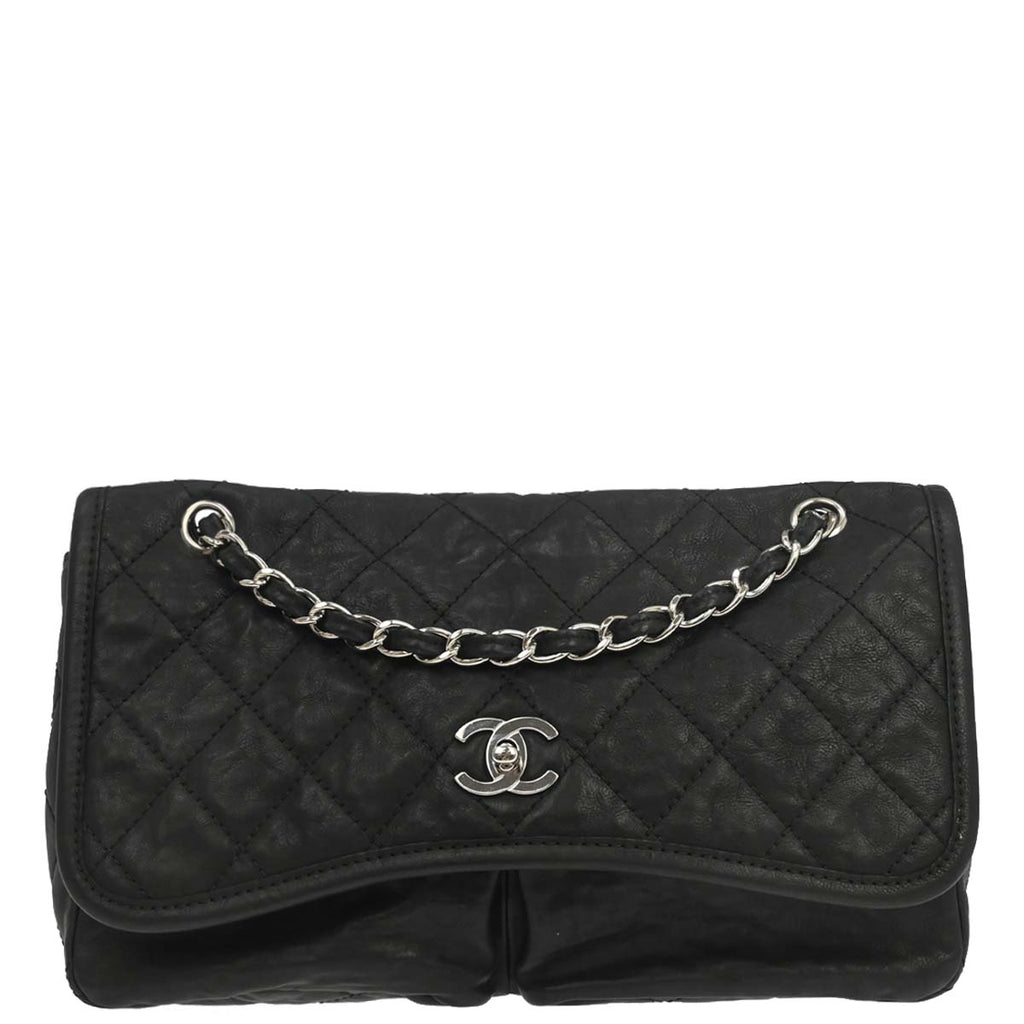 Chanel 2010-2011 Black Lambskin Natural Beauty Split Pocket Flap Bag Shoulder Bag
