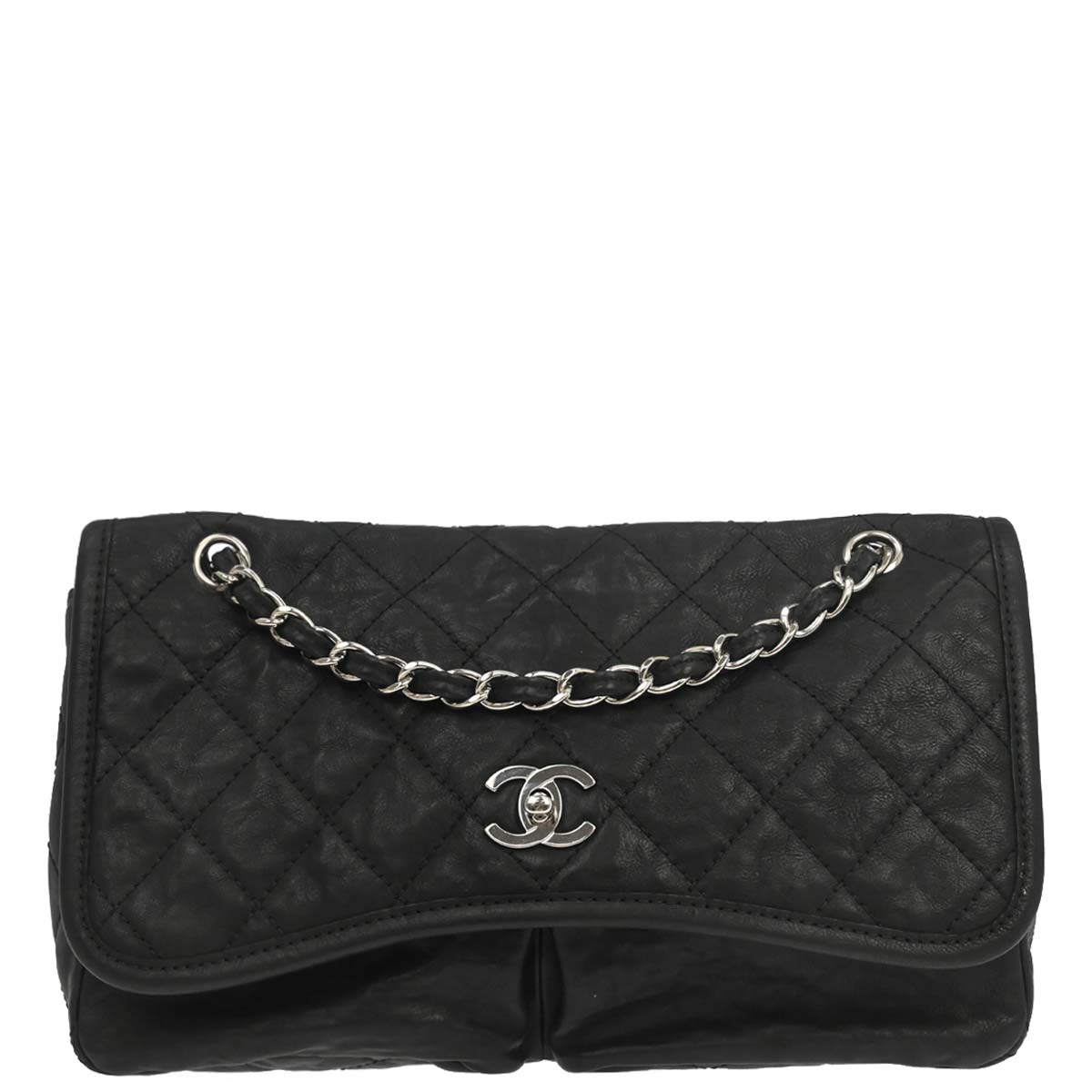 Chanel 2010-2011 Black Lambskin Natural Beauty Split Pocket Flap Bag Shoulder Bag