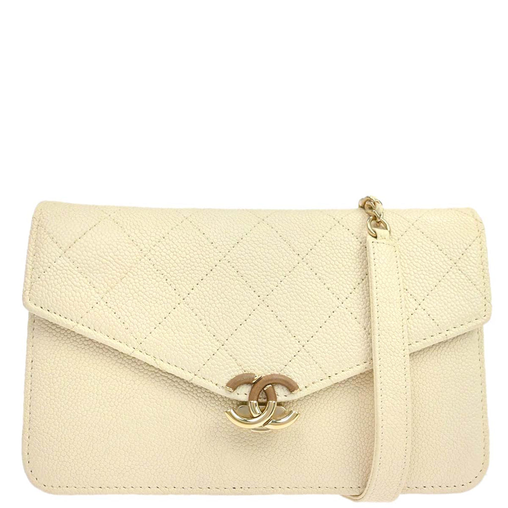 Chanel 2018 White Caviar Skin WOC Wallet on Chain Bag