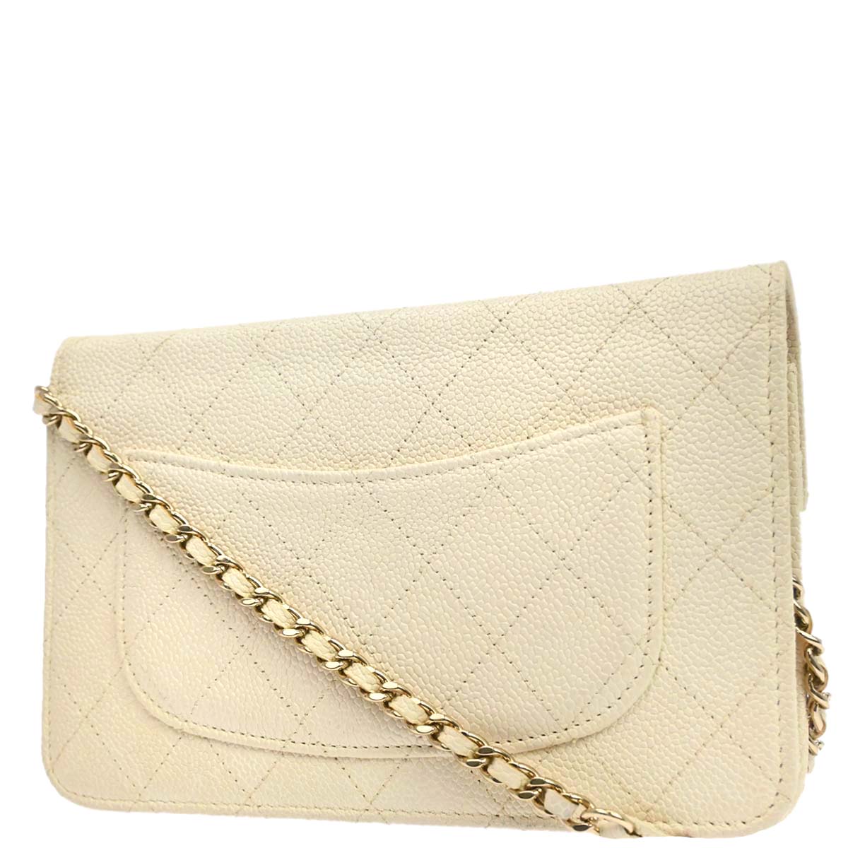 Chanel 2018 White Caviar Skin WOC Wallet on Chain Bag