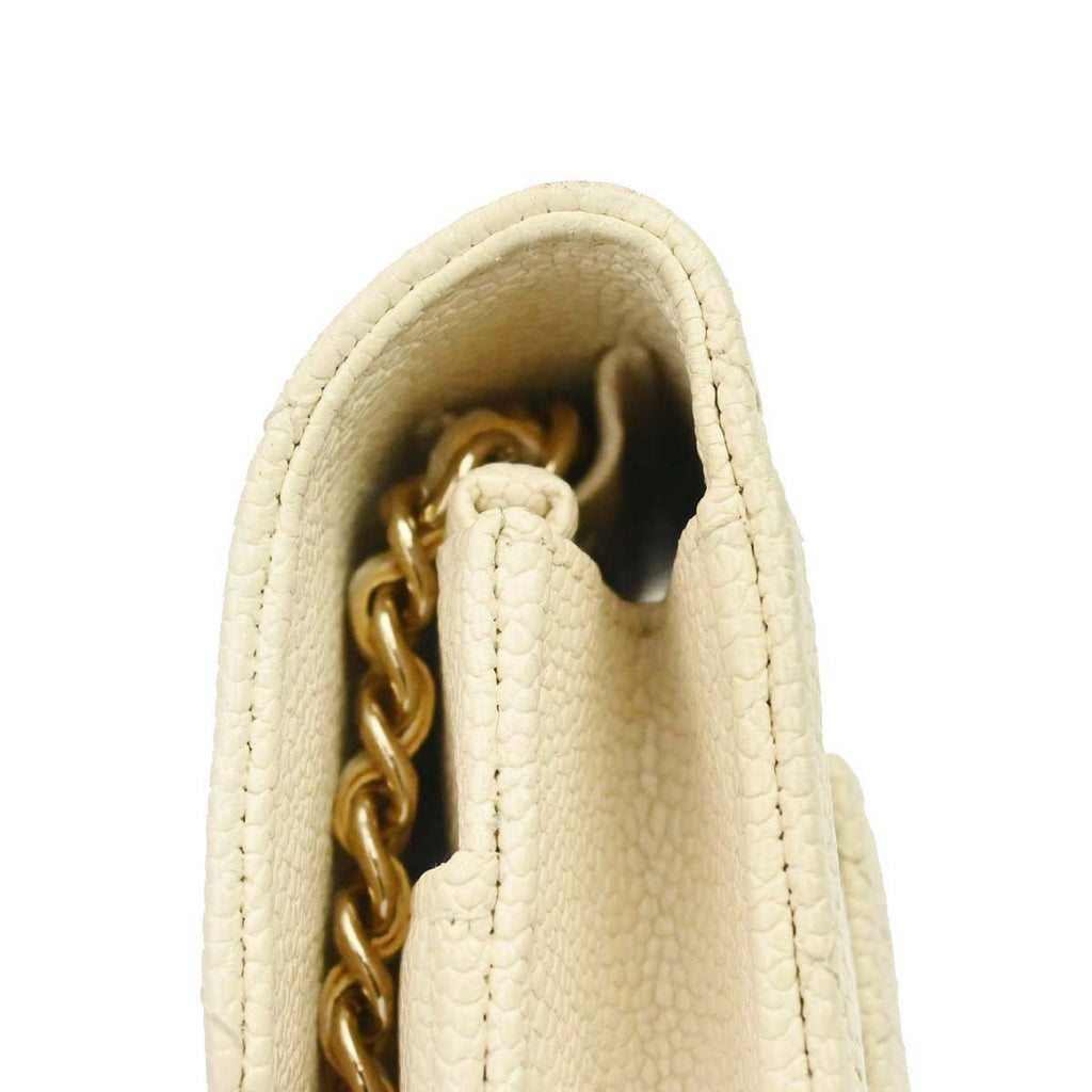 Chanel 2018 White Caviar Skin WOC Wallet on Chain Bag