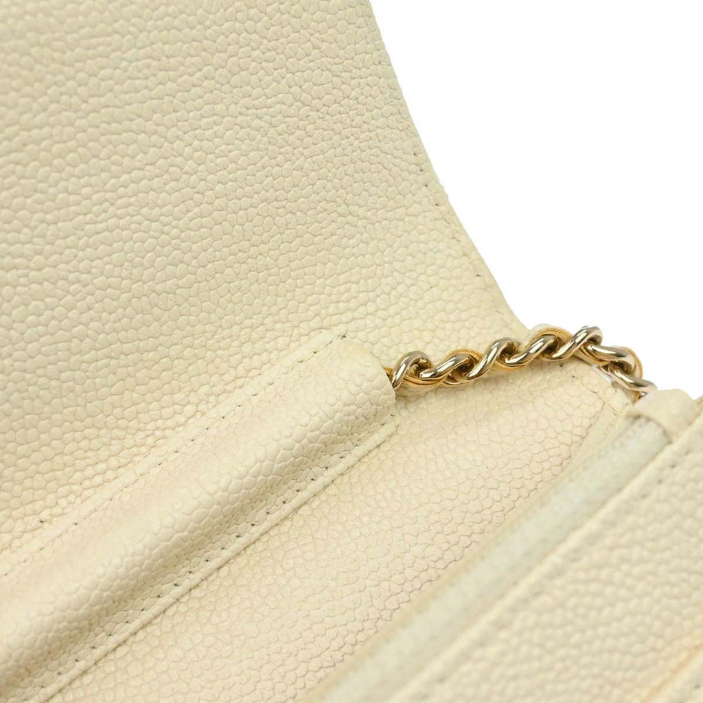 Chanel 2018 White Caviar Skin WOC Wallet on Chain Bag