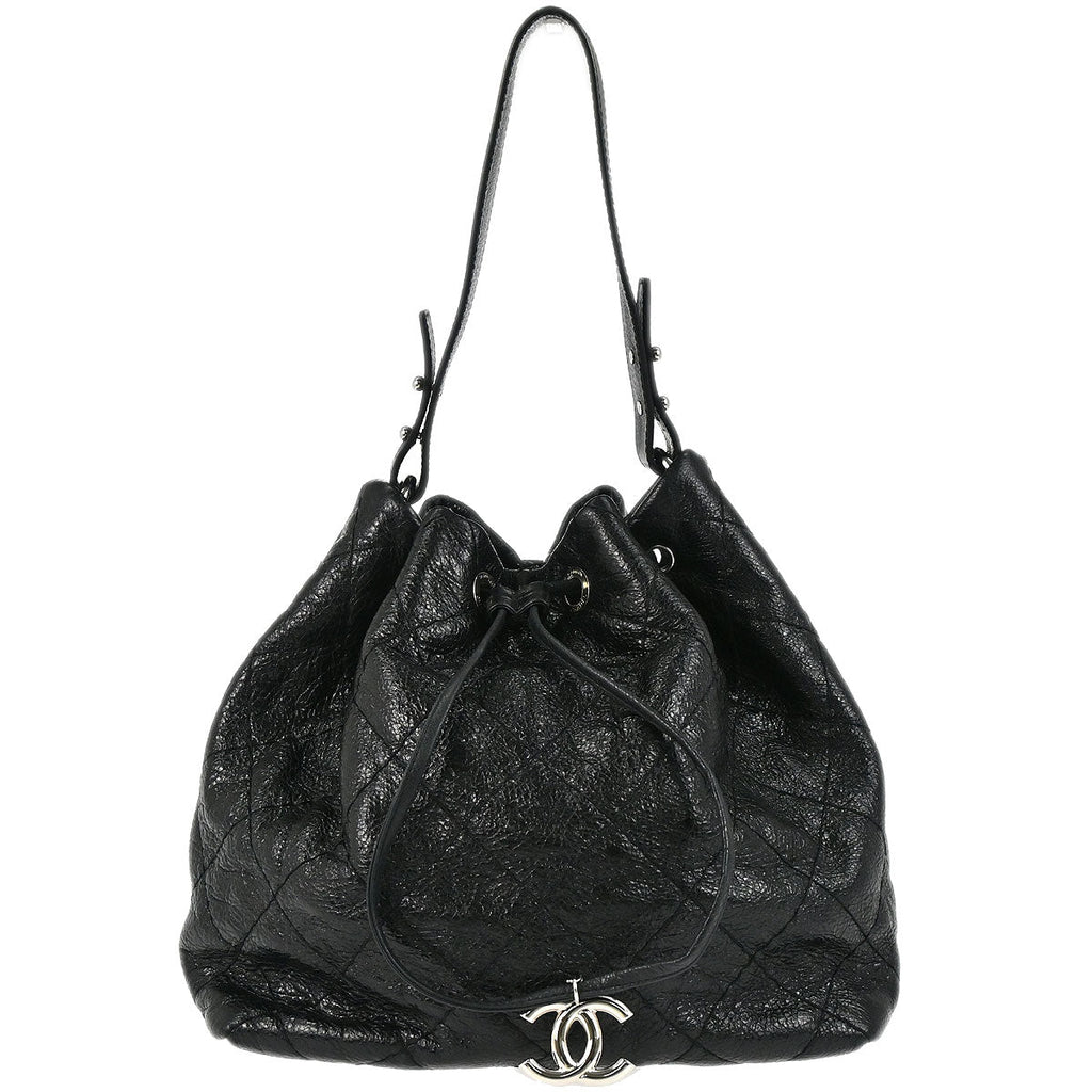 Chanel 2010-2011 Black Calfskin On The Road Drawstring Bucket Handbag