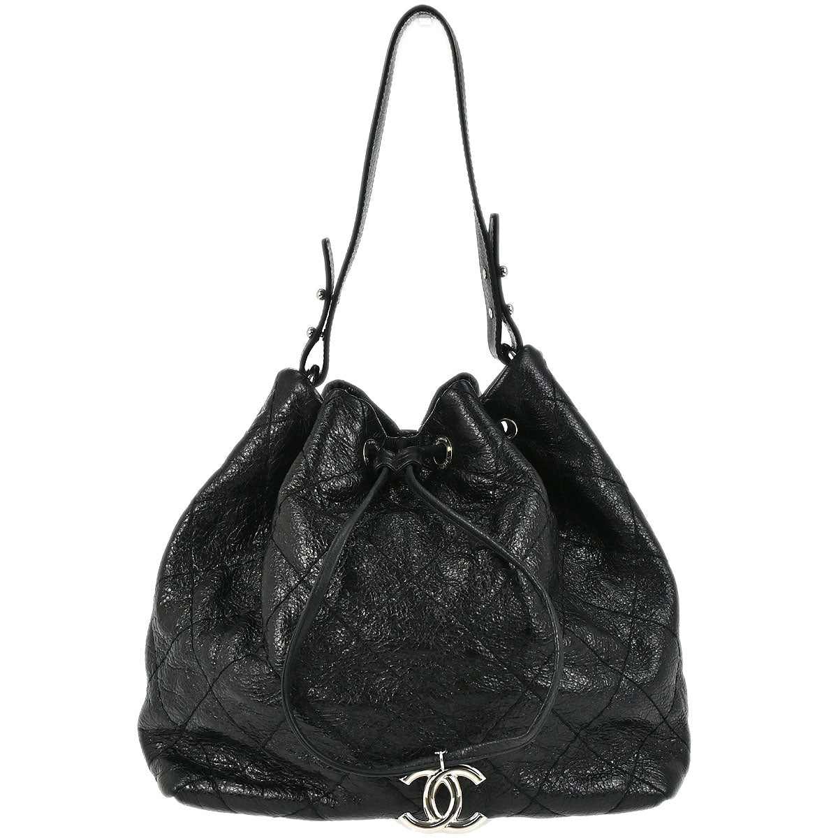 Chanel 2010-2011 Black Calfskin On The Road Drawstring Bucket Handbag