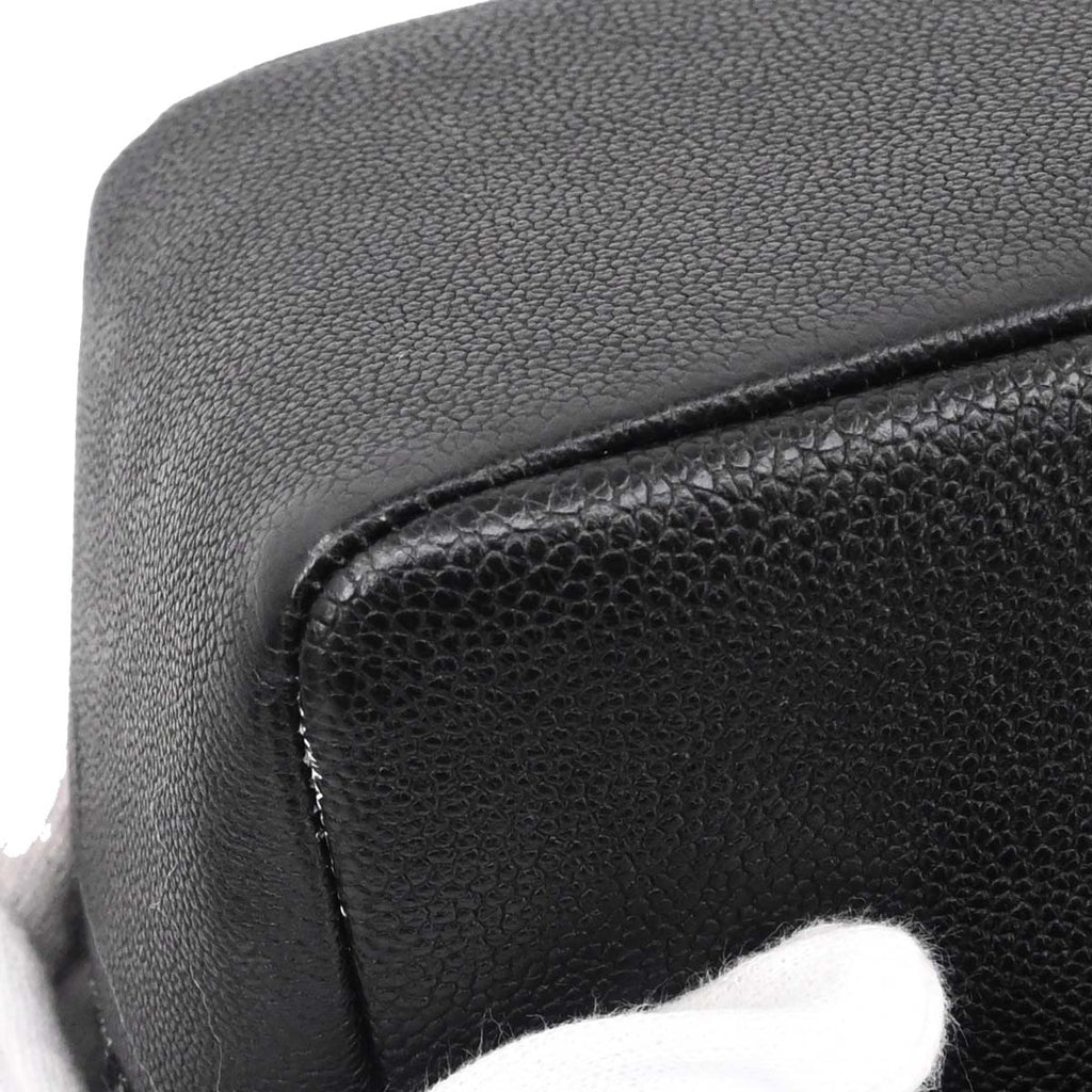 Chanel 2017 Black Caviar Skin Tweed Jumbo Classic Double Flap Shoulder Bag