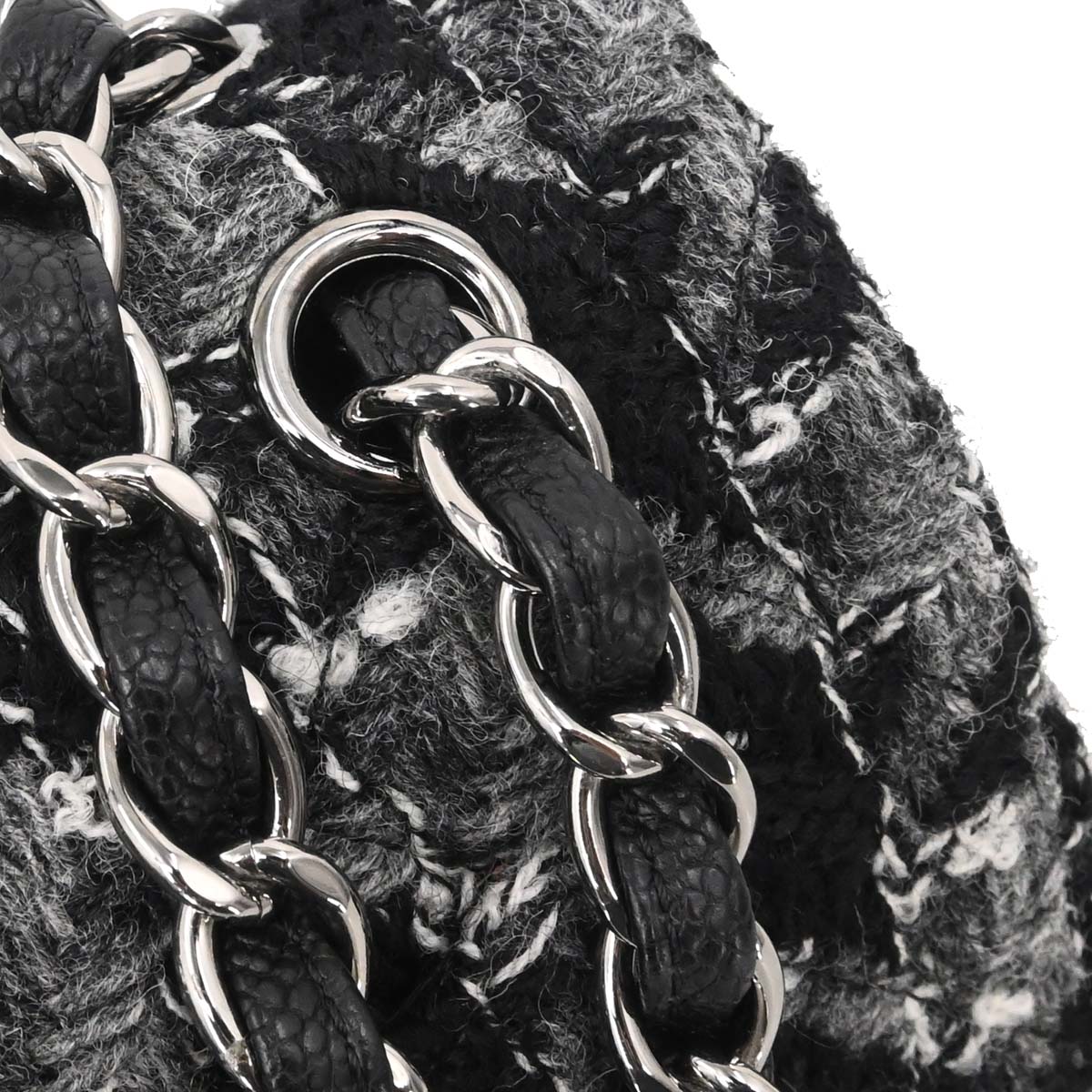 Chanel 2017 Black Caviar Skin Tweed Jumbo Classic Double Flap Shoulder Bag