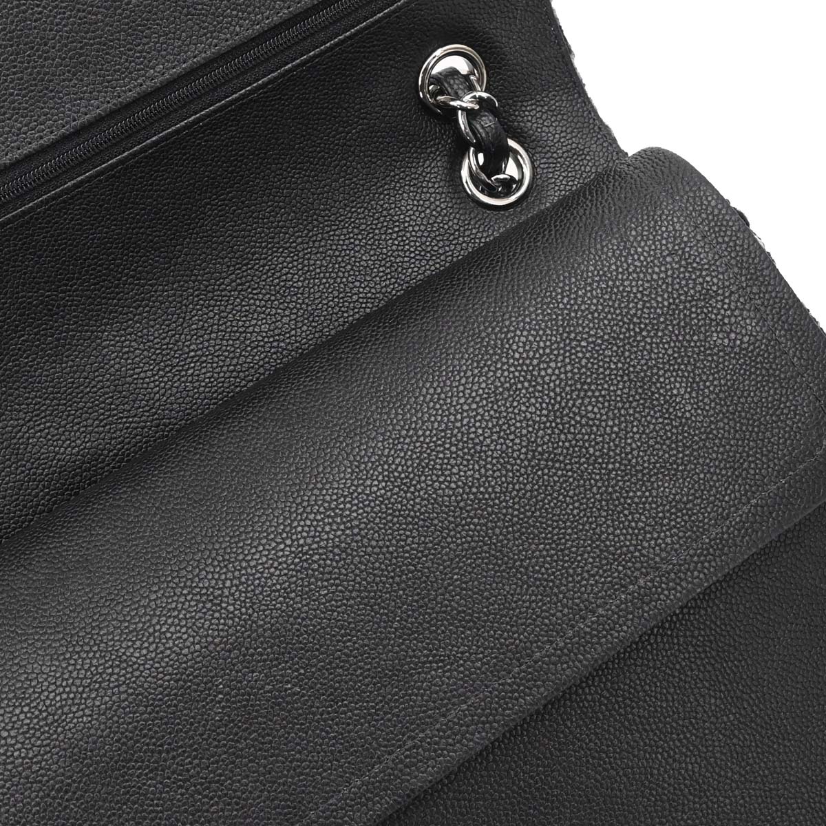 Chanel 2017 Black Caviar Skin Tweed Jumbo Classic Double Flap Shoulder Bag
