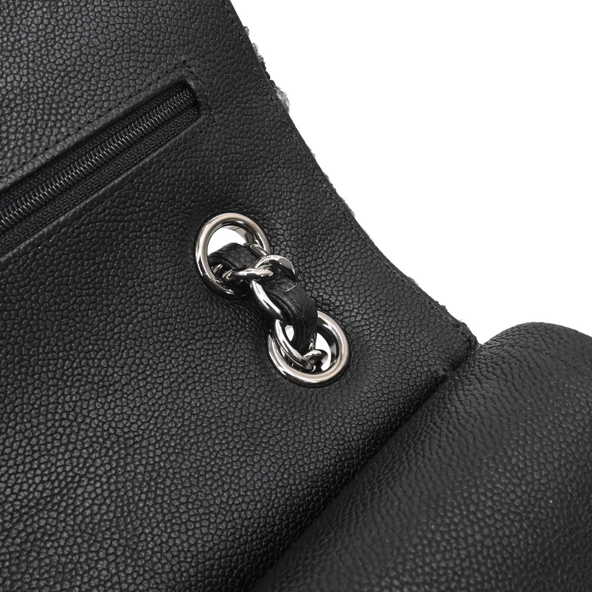 Chanel 2017 Black Caviar Skin Tweed Jumbo Classic Double Flap Shoulder Bag