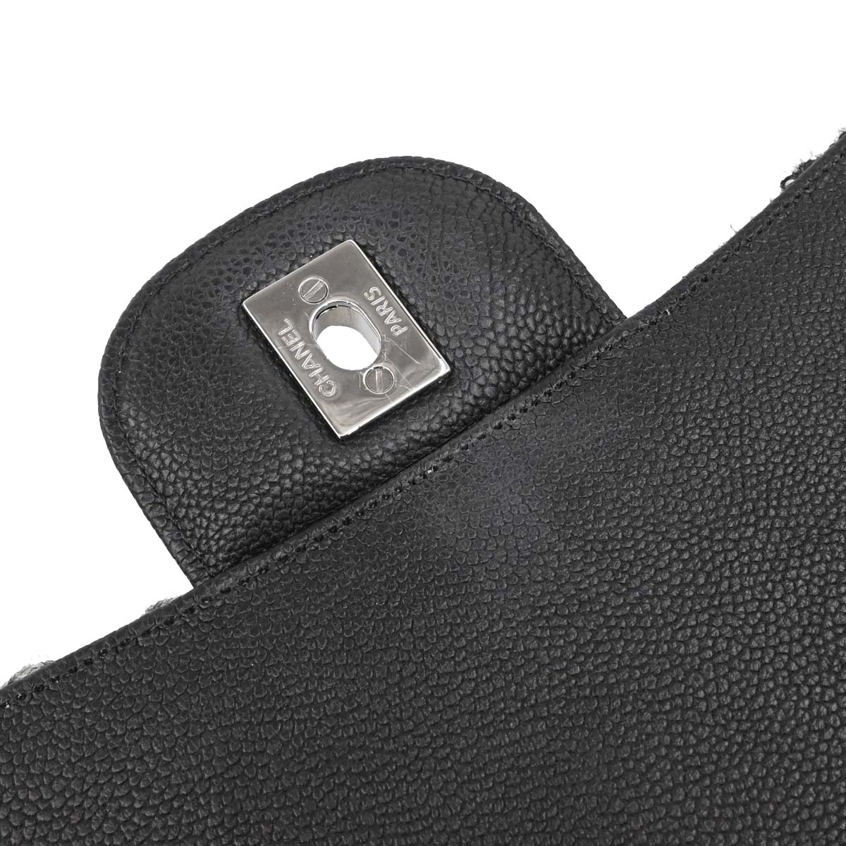 Chanel 2017 Black Caviar Skin Tweed Jumbo Classic Double Flap Shoulder Bag