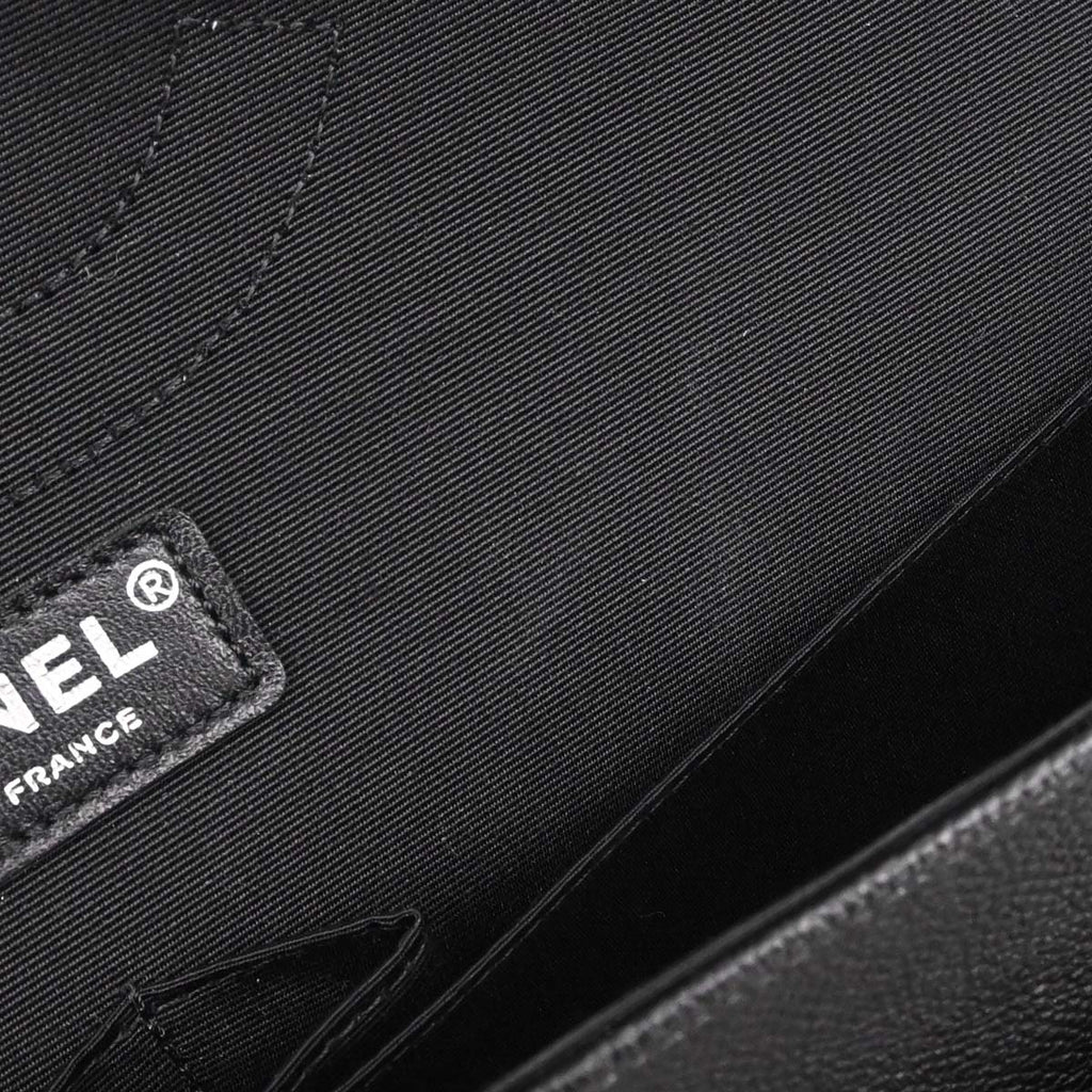 Chanel 2017 Black Caviar Skin Tweed Jumbo Classic Double Flap Shoulder Bag