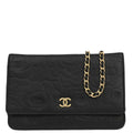 Chanel 2012 Black Lambskin Camellia WOC Wallet on Chain Bag