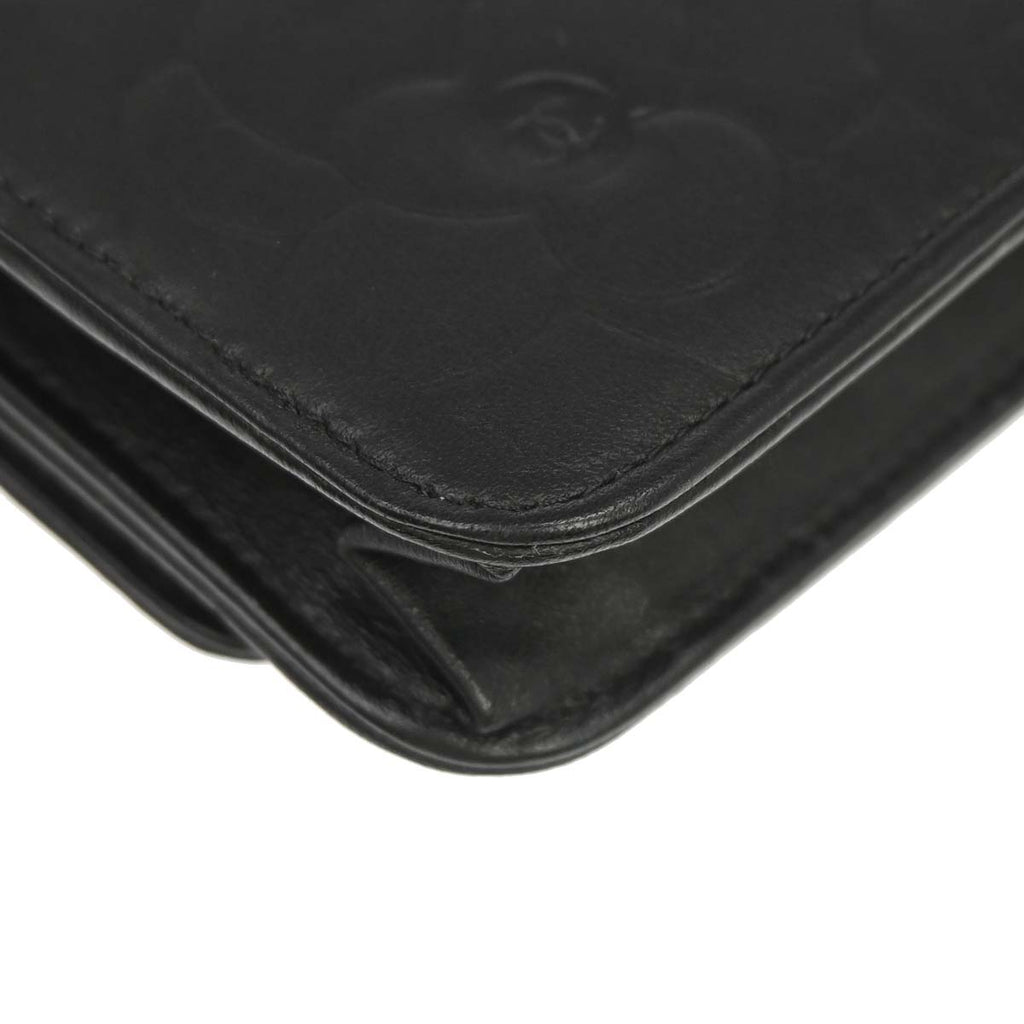 Chanel 2012 Black Lambskin Camellia WOC Wallet on Chain Bag