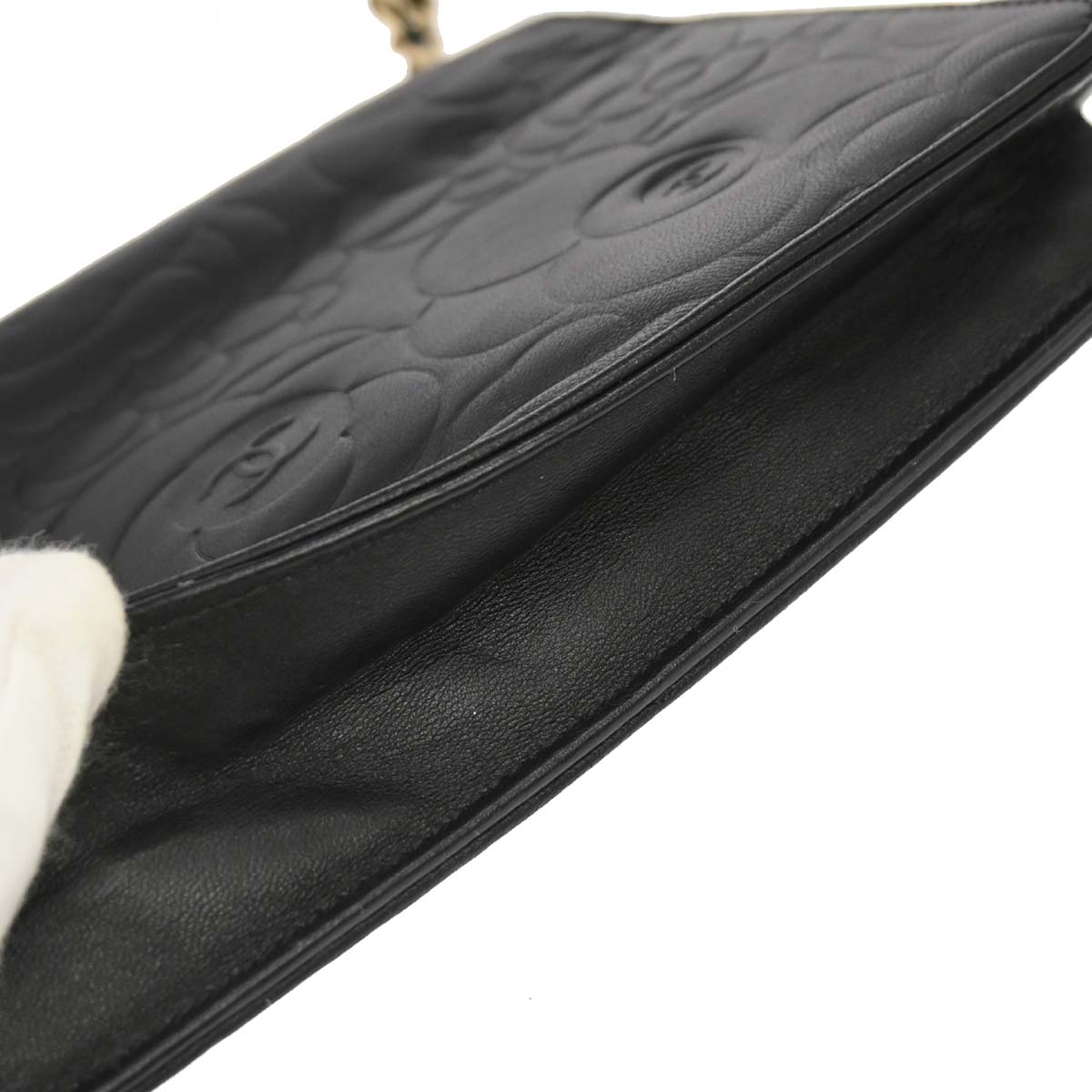 Chanel 2012 Black Lambskin Camellia WOC Wallet on Chain Bag