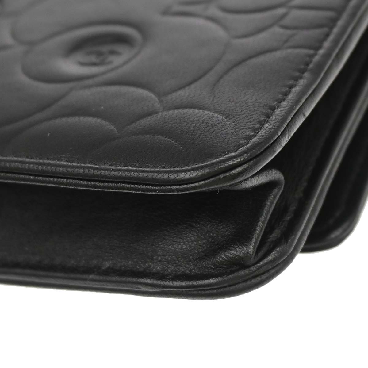 Chanel 2012 Black Lambskin Camellia WOC Wallet on Chain Bag