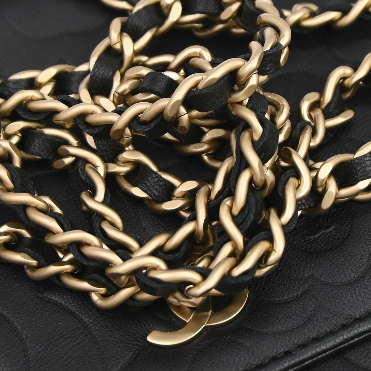 Chanel 2012 Black Lambskin Camellia WOC Wallet on Chain Bag