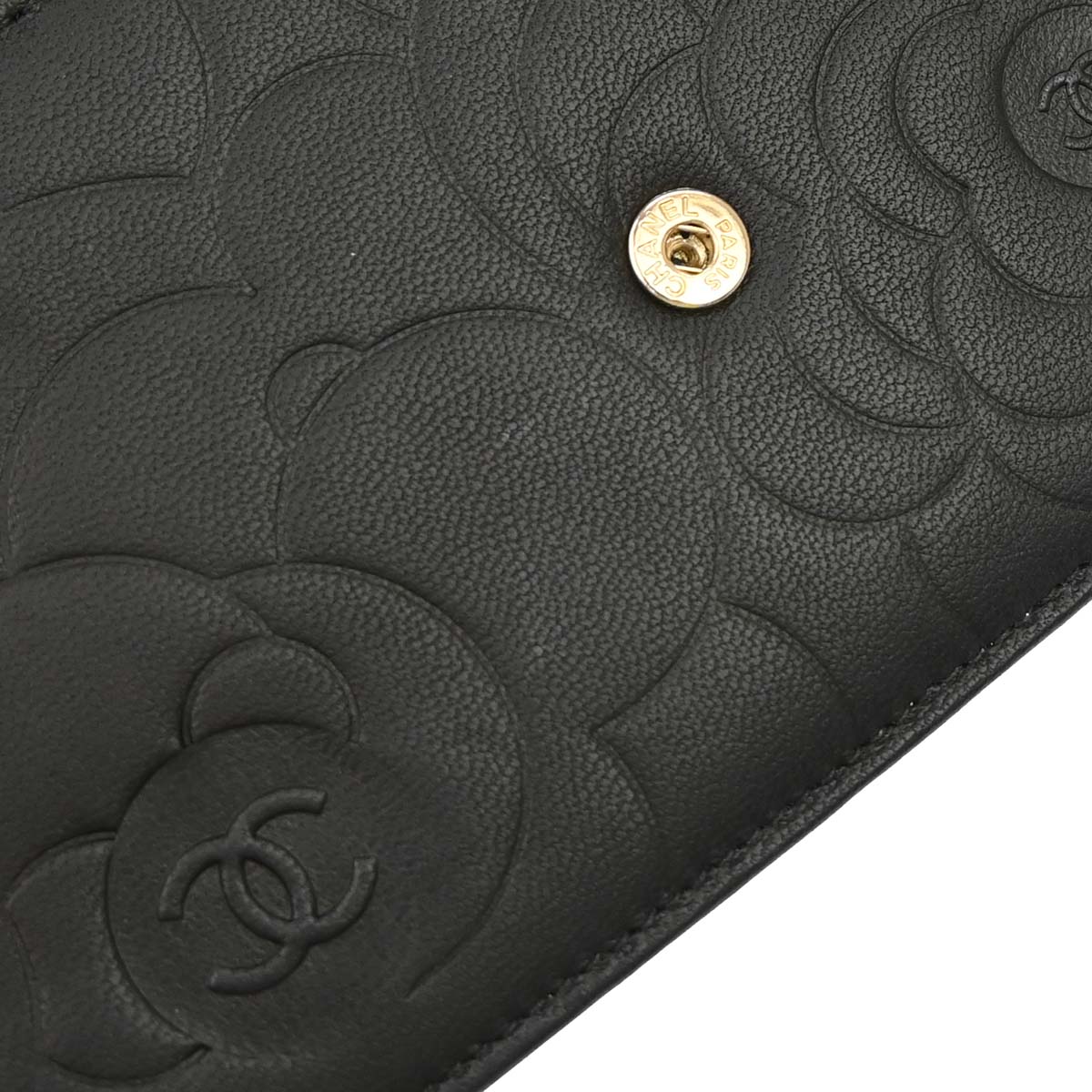 Chanel 2012 Black Lambskin Camellia WOC Wallet on Chain Bag