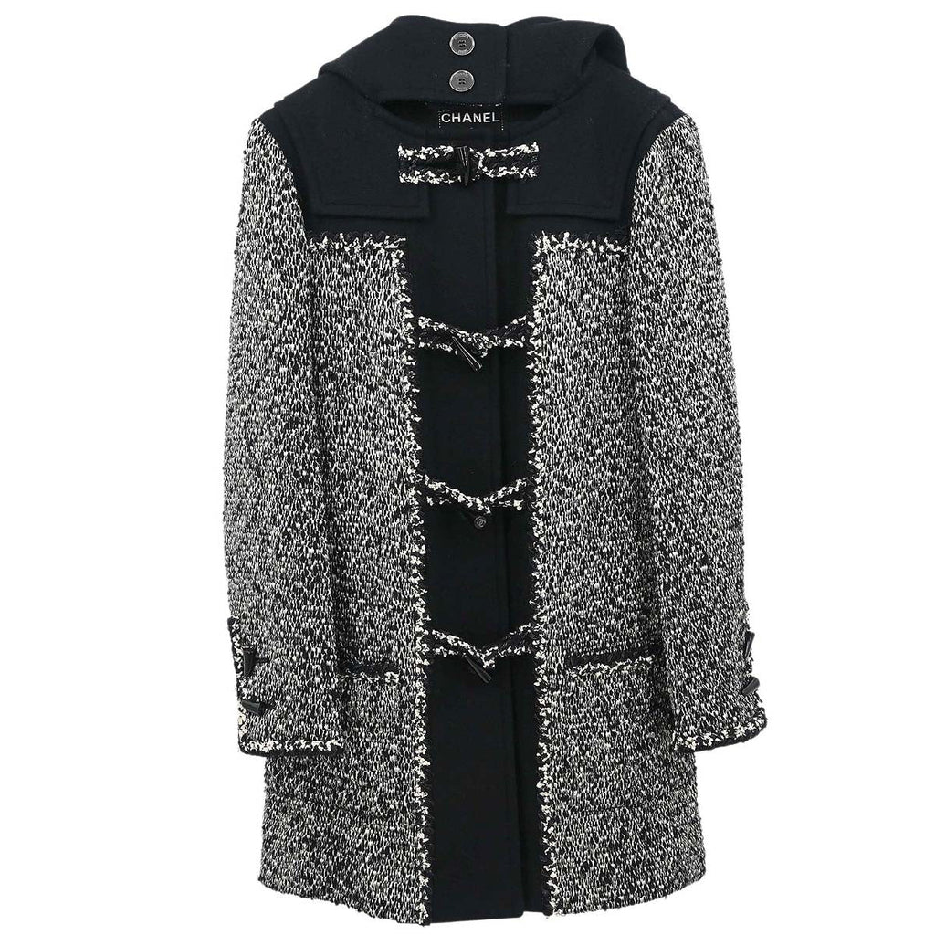 Chanel 2011-2012 Hooded Duffel Coat Tweed Black #34