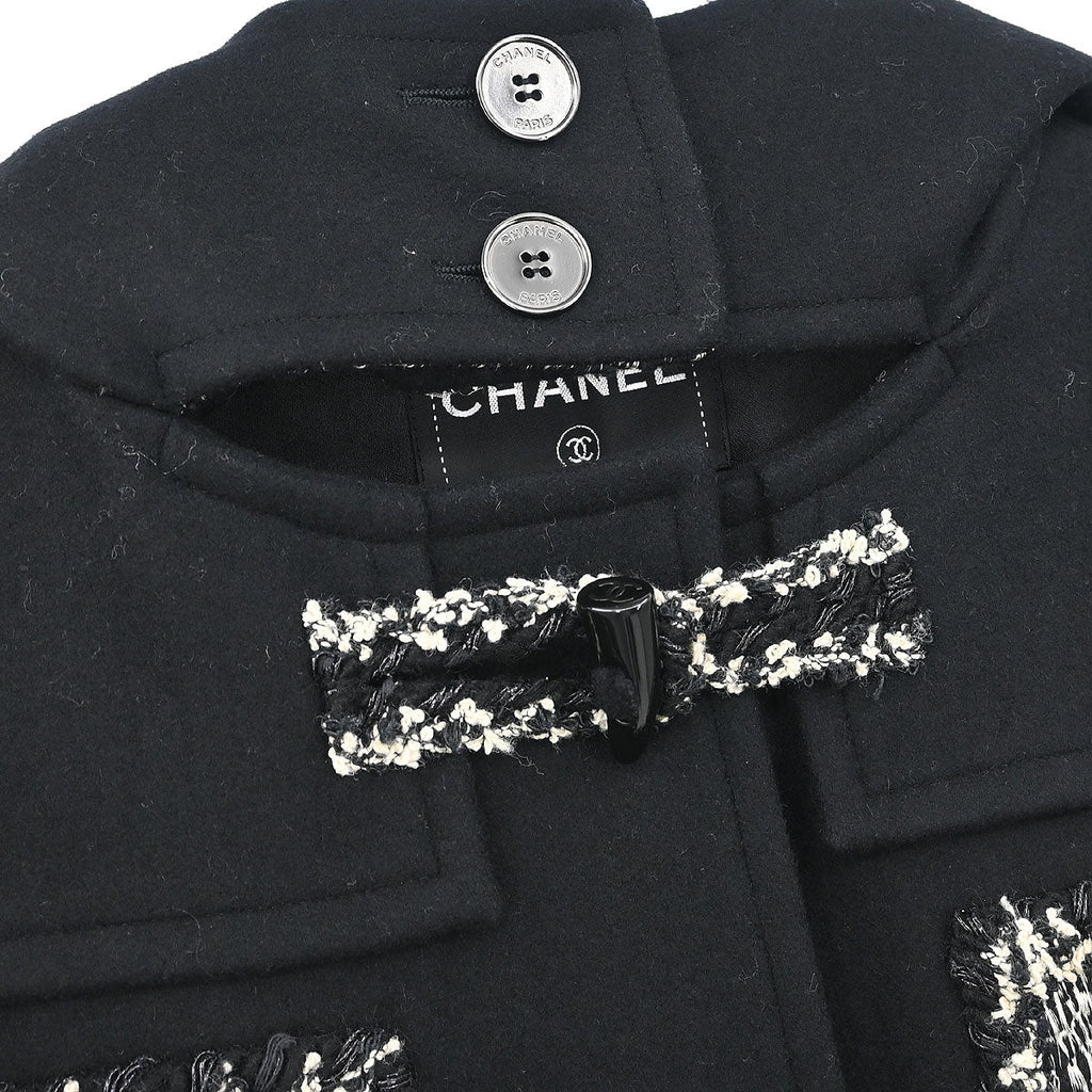 Chanel 2011-2012 Hooded Duffel Coat Tweed Black #34