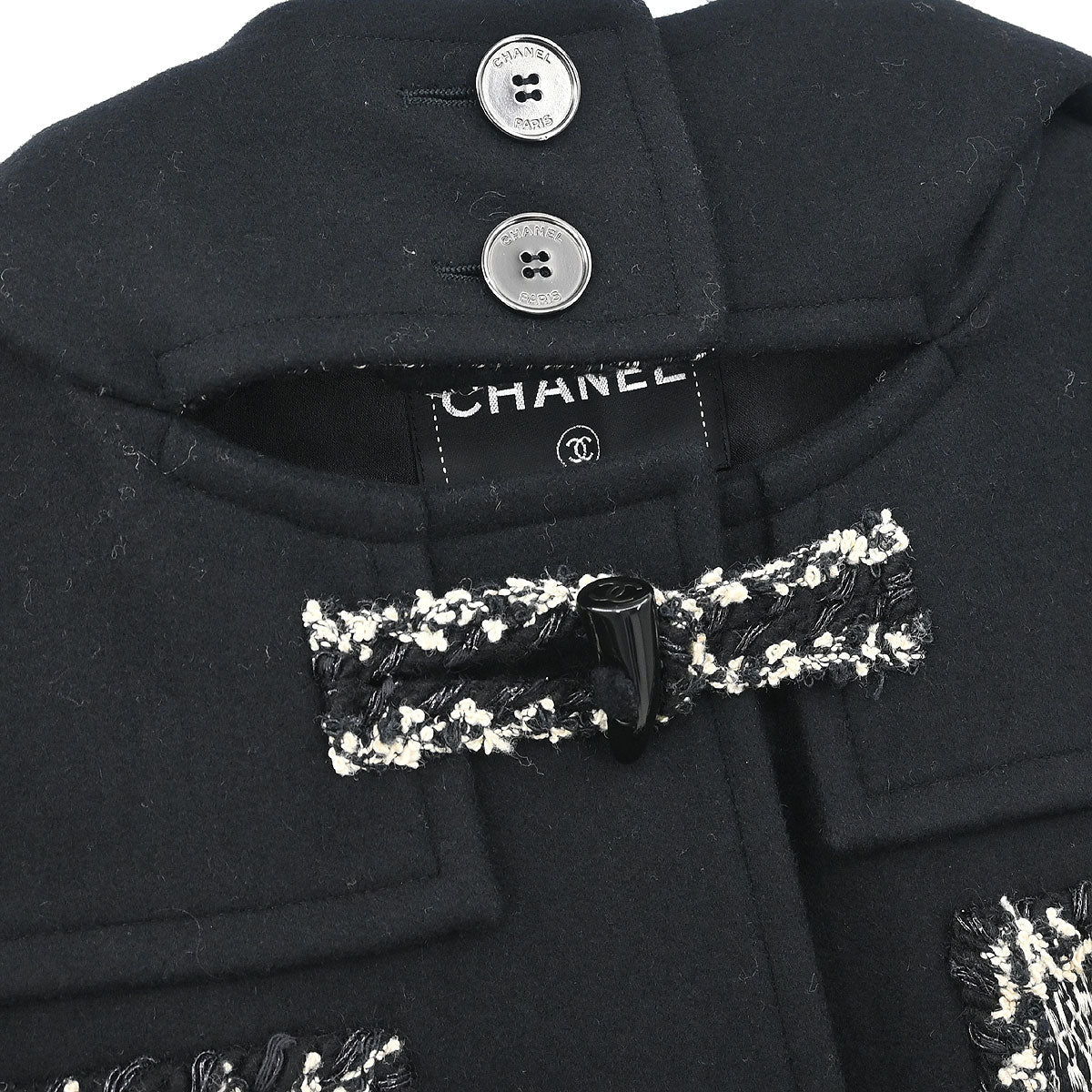 Chanel 2011-2012 Hooded Duffel Coat Tweed Black #34