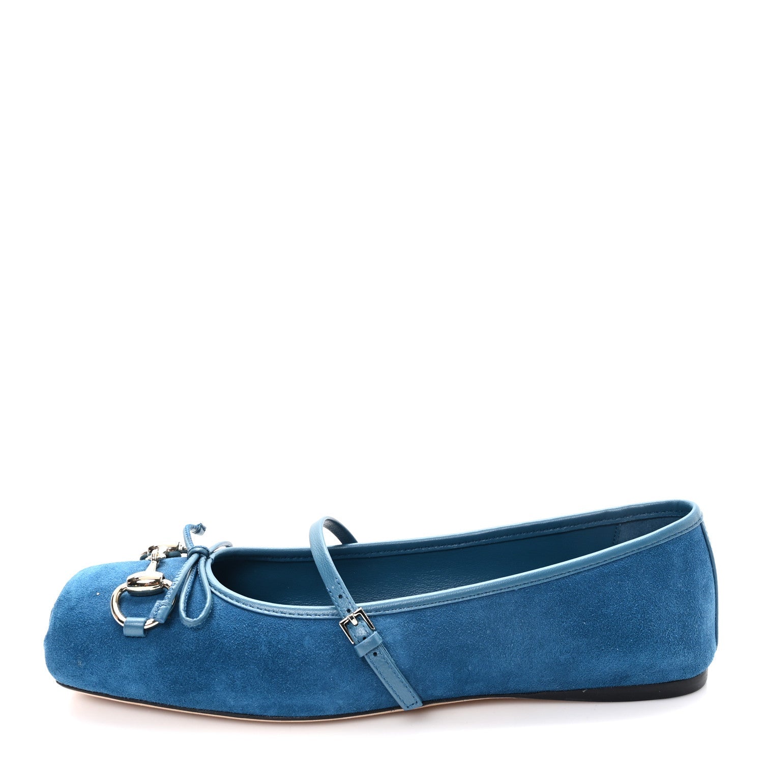 Gucci Kid Scamosciato Horsebit Ballet Flats 37.5 Deep Acqua