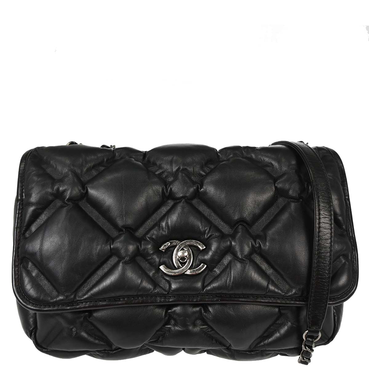 Chanel 2017 Black Lambskin Bubble Quilted Shoulder Bag