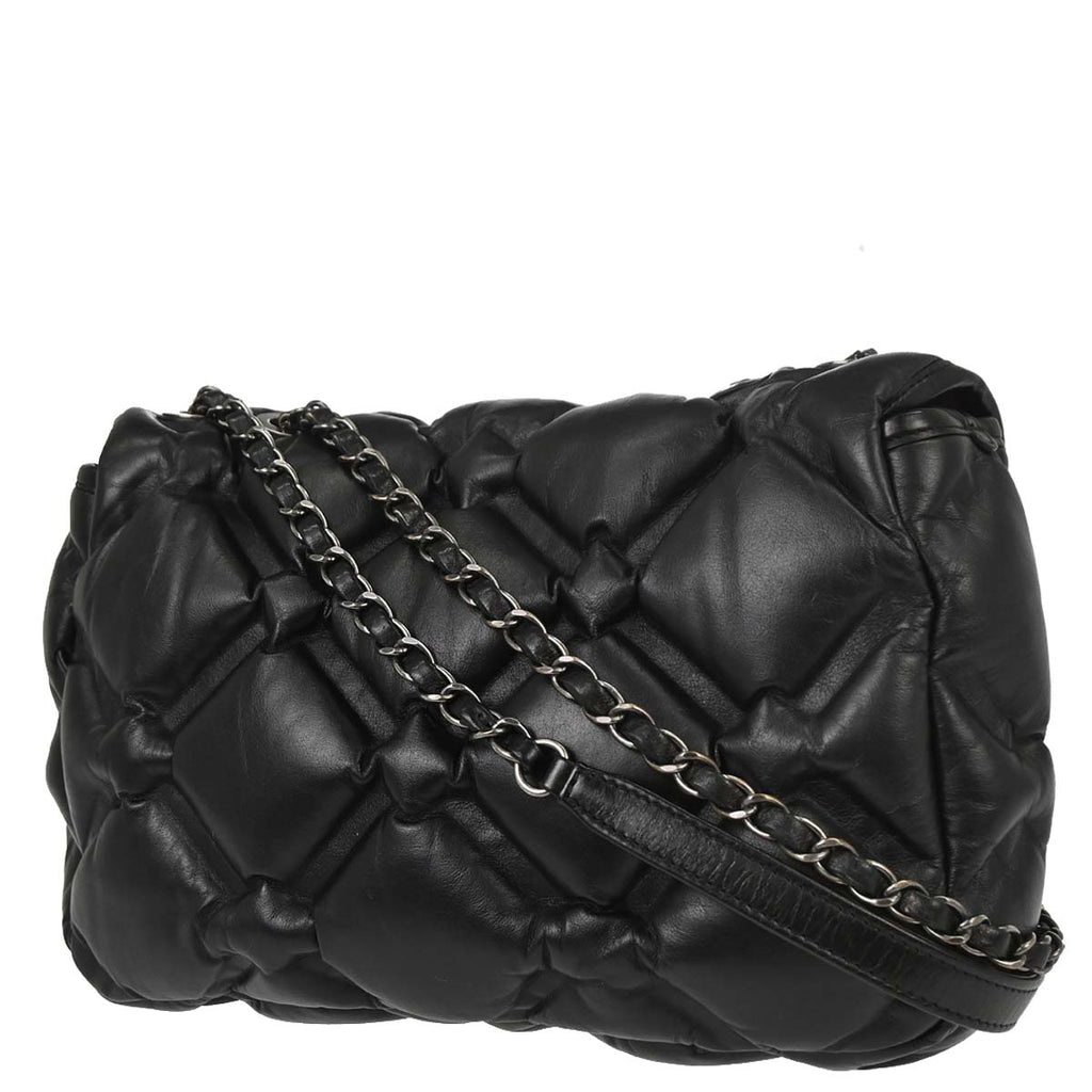 Chanel 2017 Black Lambskin Bubble Quilted Shoulder Bag