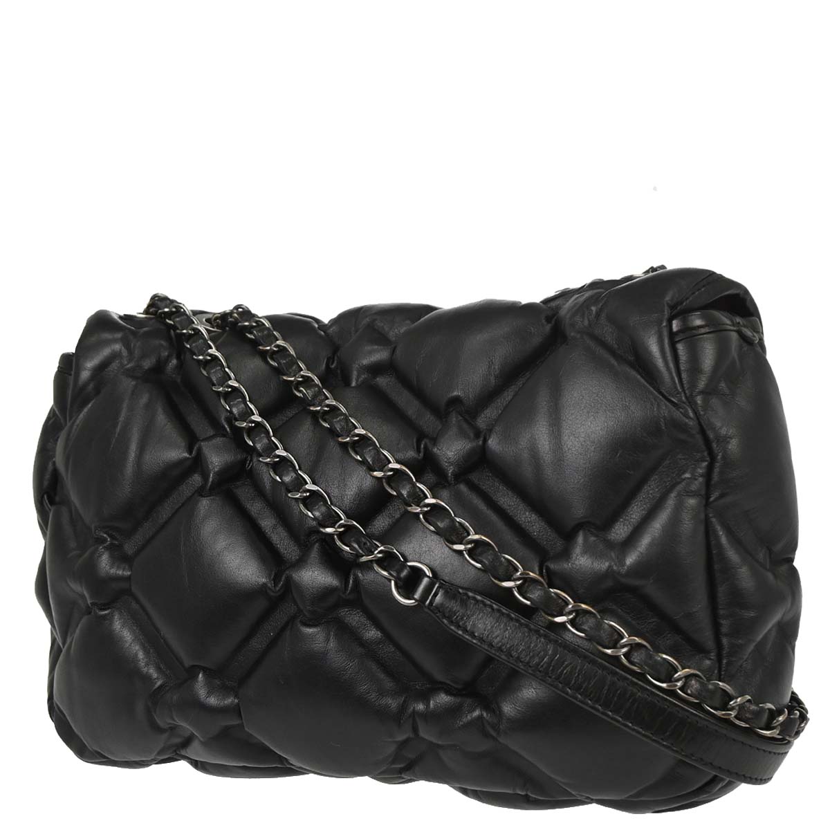 Chanel 2017 Black Lambskin Bubble Quilted Shoulder Bag