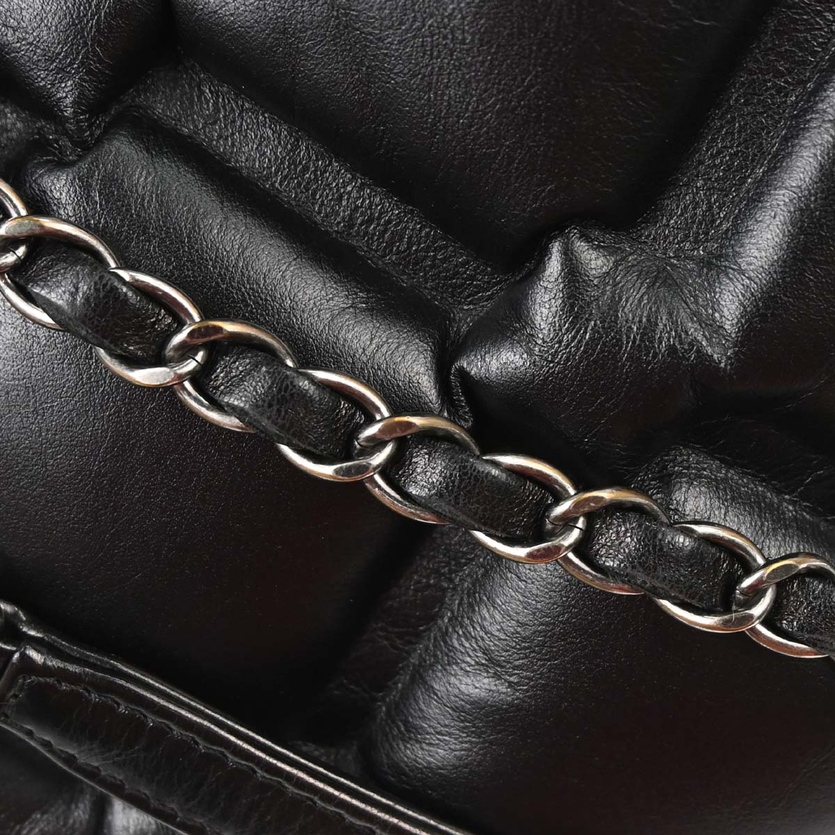 Chanel 2017 Black Lambskin Bubble Quilted Shoulder Bag