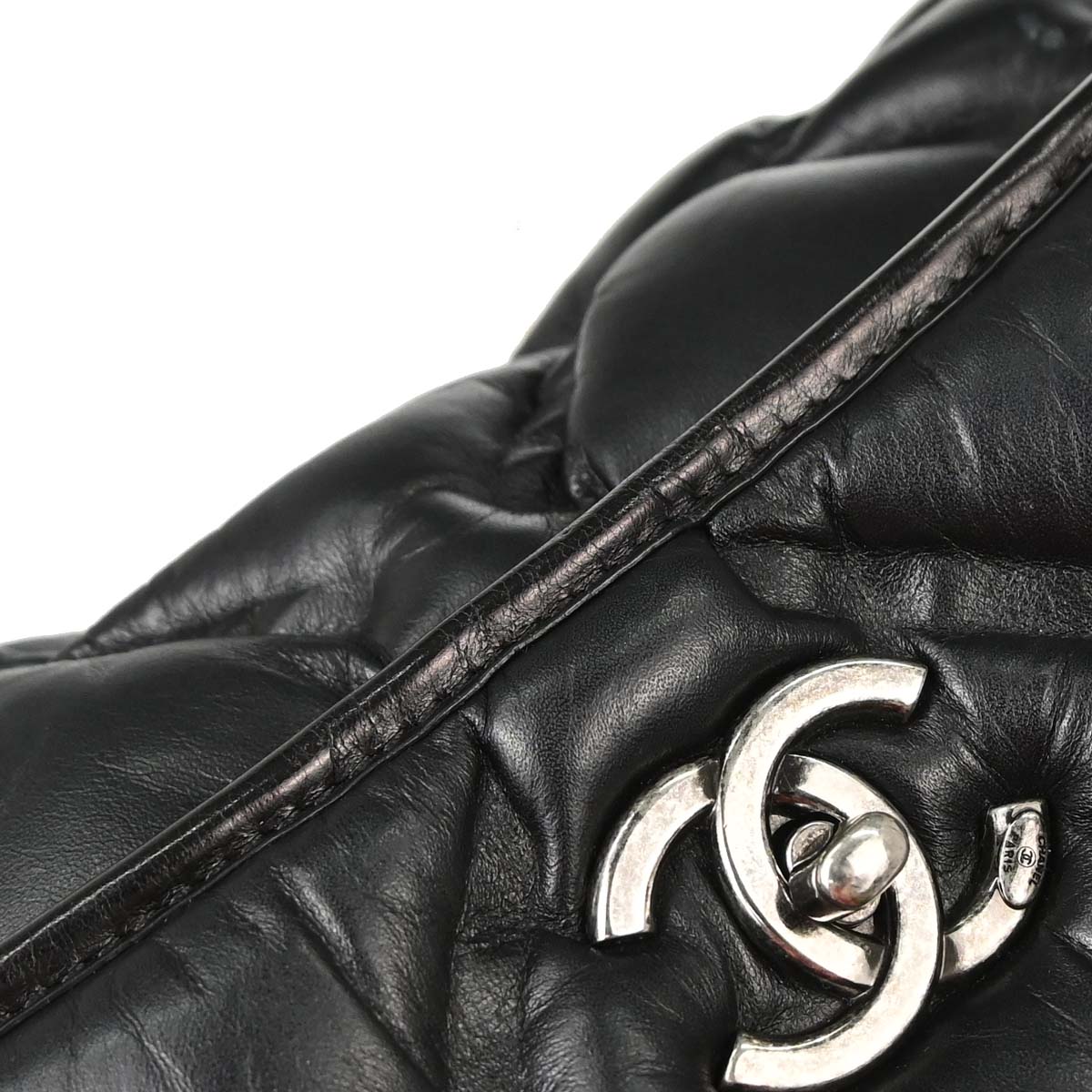 Chanel 2017 Black Lambskin Bubble Quilted Shoulder Bag