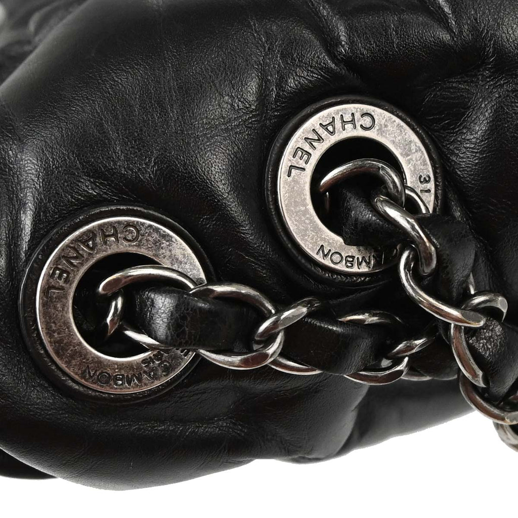 Chanel 2017 Black Lambskin Bubble Quilted Shoulder Bag