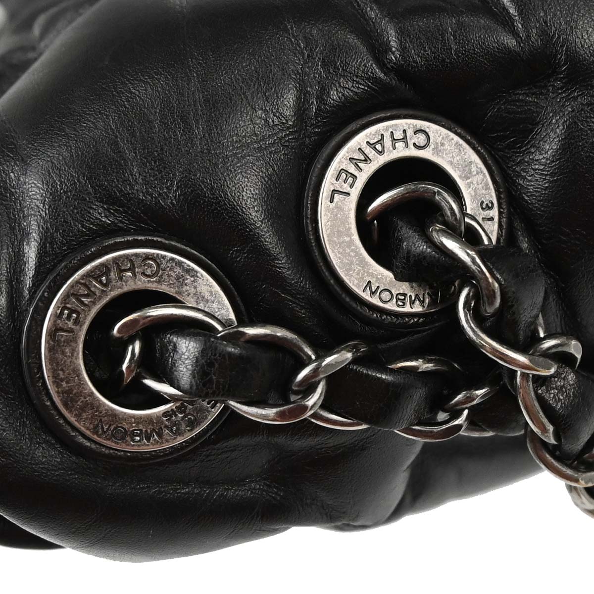 Chanel 2017 Black Lambskin Bubble Quilted Shoulder Bag