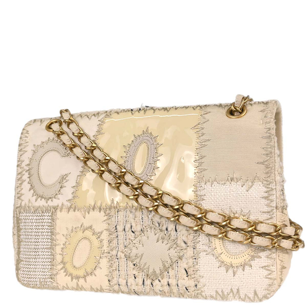 Chanel 2018 Ivory Tweed Patchwork Shoulder Bag