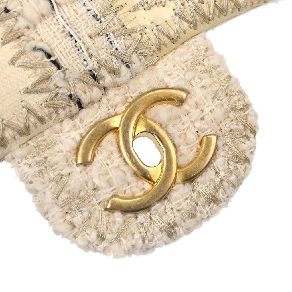 Chanel 2018 Ivory Tweed Patchwork Shoulder Bag